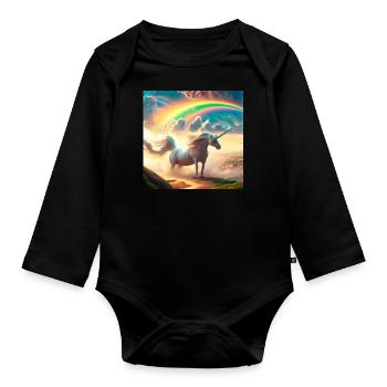 unicorn with a rainbow in a fantasy world - Organic Longsleeve Baby Bodysuit - black - Front
