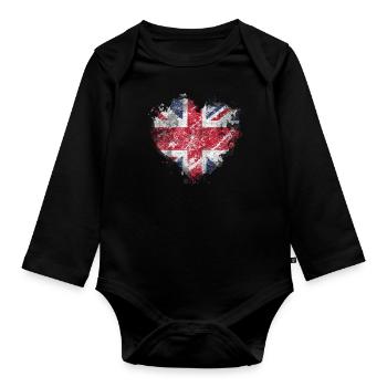 England UK London British English United Kingdom - Organic Longsleeve Baby Bodysuit - black - Front
