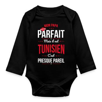 Mon papa n'est pas parfait - Tunisien - Body Bébé bio manches longues - noir - Devant