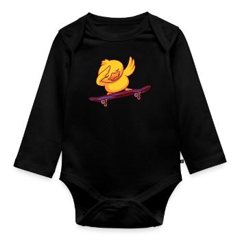 Canard sur une planche à roulettes - Body Bébé bio manches longues - noir - Devant