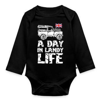 a day in landy life - Organic Longsleeve Baby Bodysuit - black - Front