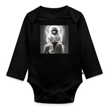 Serie: Wise Monkey - Baby Bio-Langarm-Body - Schwarz - Vorne