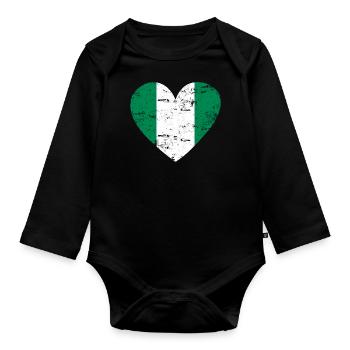 Nigeria Flaggenherz - Baby Bio-Langarm-Body - Schwarz - Vorne
