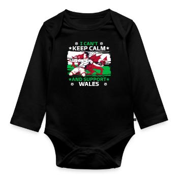 stay calm and support Wales - Organic Longsleeve Baby Bodysuit - black - Front