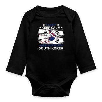 Staying calm and supporting South Korea - Organic Longsleeve Baby Bodysuit - black - Front