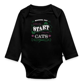 aww pet funny sayings bow tie pet cat kitty gift - Organic Longsleeve Baby Bodysuit - black - Front