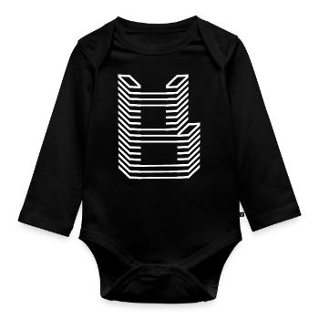 Conception unique du logo Lettre B « Blanc » - Body Bébé bio manches longues - noir - Devant
