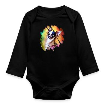 Chihuahua arc-en-ciel dans la conception de graffitis de chien mignon - Body Bébé bio manches longues - noir - Devant