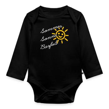 Sommer Sonne Barfuss am Strand Urlaub Ferien - Baby Bio-Langarm-Body - Schwarz - Vorne