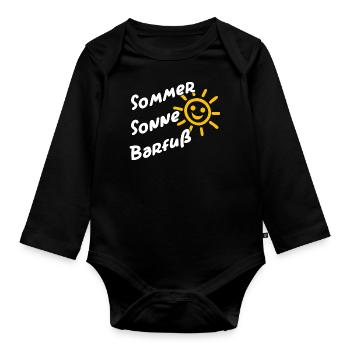 Sommer Sonne Barfuss am Strand Urlaub Ferien - Baby Bio-Langarm-Body - Schwarz - Vorne