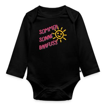 Sommer Sonne Barfuss am Strand Urlaub Ferien - Baby Bio-Langarm-Body - Schwarz - Vorne