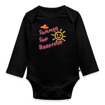 Soleil d’été pieds nus sur la plage Vacances à la mer - Body Bébé bio manches longues - noir - Devant