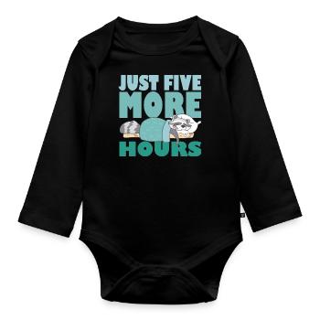 Just Five More Hours - Süßer Schlafender Waschbär - Baby Bio-Langarm-Body - Schwarz - Vorne