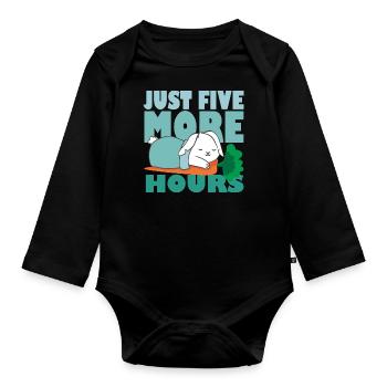 Just Five More Hours - Süßer Schlafender Hase - Baby Bio-Langarm-Body - Schwarz - Vorne