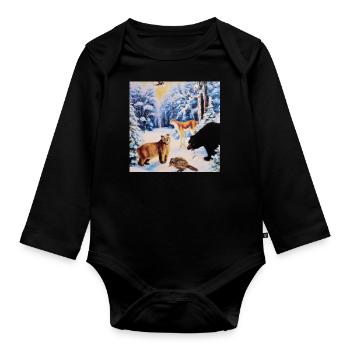 Waldtiere - Baby Bio-Langarm-Body - Schwarz - Vorne