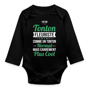 J'ai un tonton fleuriste plus cool - Body Bébé bio manches longues - noir - Devant