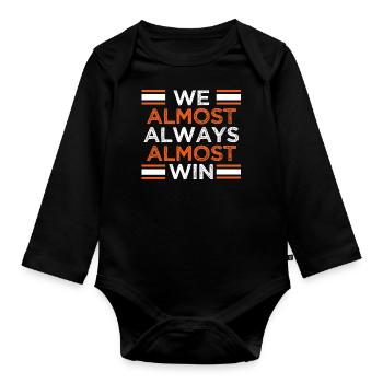 Wir gewinnen fast immer fast lustigen Fußballfußball - Baby Bio-Langarm-Body - Schwarz - Vorne