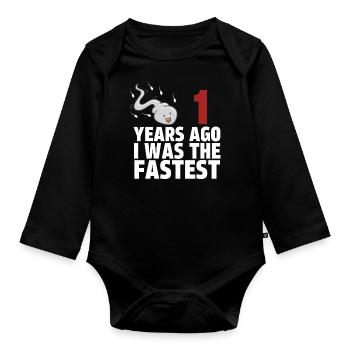 Il y a 1 ans, j’étais le plus rapide - Body Bébé bio manches longues - noir - Devant