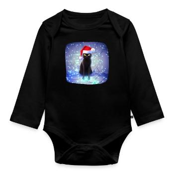 Cat wrapped in Christmas lights - Organic Longsleeve Baby Bodysuit - black - Front