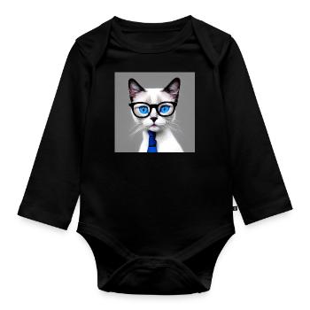 Cute cat Elijah with glasses - Organic Longsleeve Baby Bodysuit - black - Front