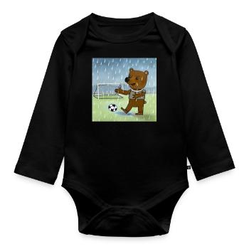 The bear plays football in the rain - Organic Longsleeve Baby Bodysuit - black - Front