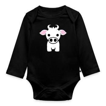 cow cute animal farm animals funny cows new 2 - Organic Longsleeve Baby Bodysuit - black - Front