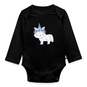 Cute arctic fox - Organic Longsleeve Baby Bodysuit - black - Front