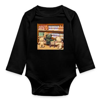 Ours en peluche japonais - Body Bébé bio manches longues - noir - Devant
