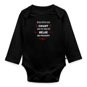 Désolé d'etre Chiant c'est mon côté belge - Body Bébé bio manches longues - noir - Devant