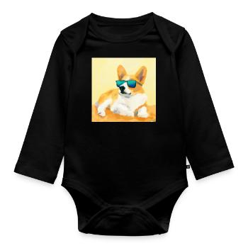 Corgi détendu - Body Bébé bio manches longues - noir - Devant