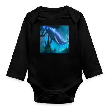 Baleine volante dans une forêt magique - Body Bébé bio manches longues - noir - Devant