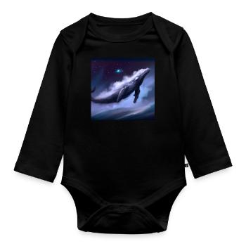 Whale floating in the sky - Organic Longsleeve Baby Bodysuit - black - Front