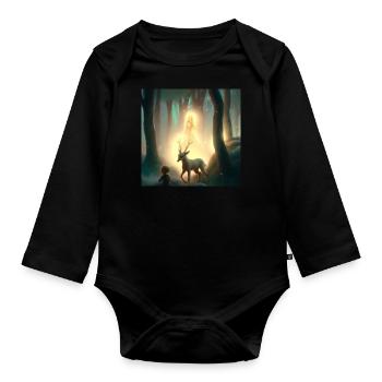 Girl in magical forest surrounded by animals - Organic Longsleeve Baby Bodysuit - black - Front