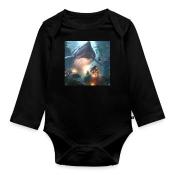 Creature in magical forest - Organic Longsleeve Baby Bodysuit - black - Front