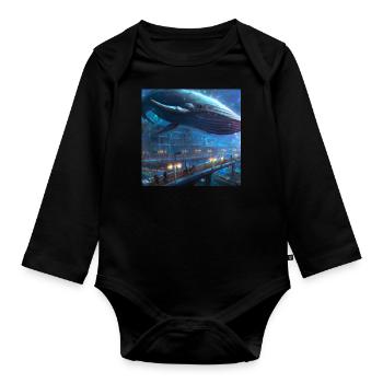 Wal schwimmt in der Stadt - Baby Bio-Langarm-Body - Schwarz - Vorne