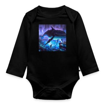 Whale floating in the city - Organic Longsleeve Baby Bodysuit - black - Front