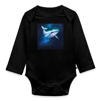 Whale floating in space - Organic Longsleeve Baby Bodysuit - black - Front