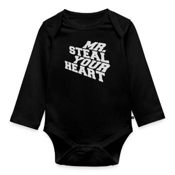 mr steal your heart - Organic Longsleeve Baby Bodysuit - black - Front