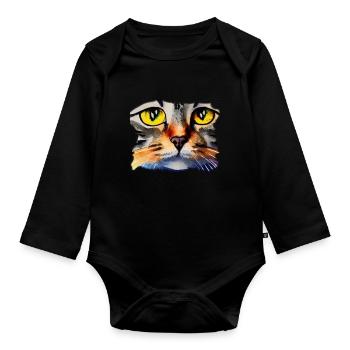 Katzengesicht 2 - Baby Bio-Langarm-Body - Schwarz - Vorne