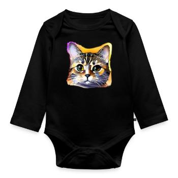 Katzengesicht 4 - Baby Bio-Langarm-Body - Schwarz - Vorne