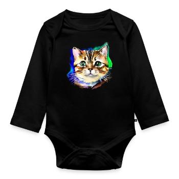 Katzengesicht 3 - Baby Bio-Langarm-Body - Schwarz - Vorne