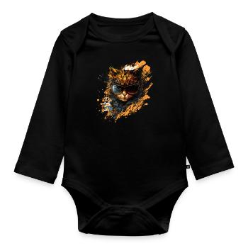 Furchtlos und wild: Badass-Katze! - Baby Bio-Langarm-Body - Schwarz - Vorne