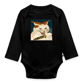 Catana - Japanese Ukiyo-E Style Painting - Organic Longsleeve Baby Bodysuit - black - Front