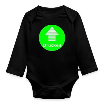 Schild Drücken Mit Pfeil grün und weiß - Baby Bio-Langarm-Body - Schwarz - Vorne