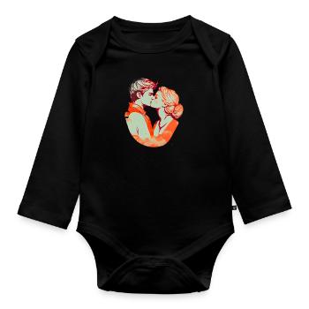 Cute couple kiss in color - Organic Longsleeve Baby Bodysuit - black - Front
