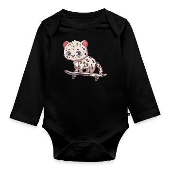 Schneeleopard - Baby Bio-Langarm-Body - Schwarz - Vorne
