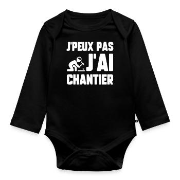 J’peux pas j’ai chantier - Body Bébé bio manches longues - noir - Devant