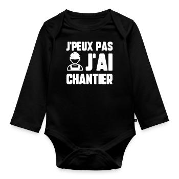 J’peux pas j’ai chantier - Body Bébé bio manches longues - noir - Devant