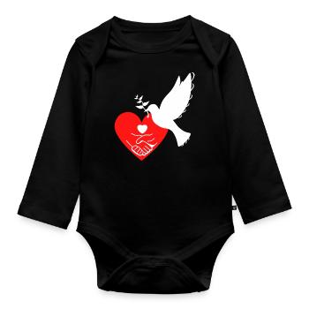 Dove of Peace with heart and hands - Freedom 💚 - Organic Longsleeve Baby Bodysuit - black - Front