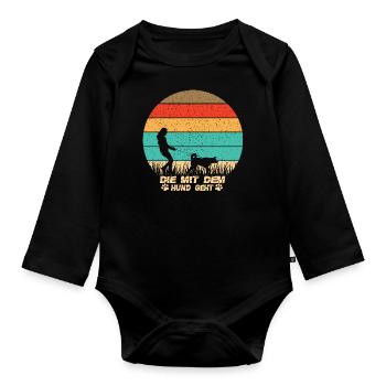 Die mit dem HUND geht - Schriftzug mit Vintage - Baby Bio-Langarm-Body - Schwarz - Vorne